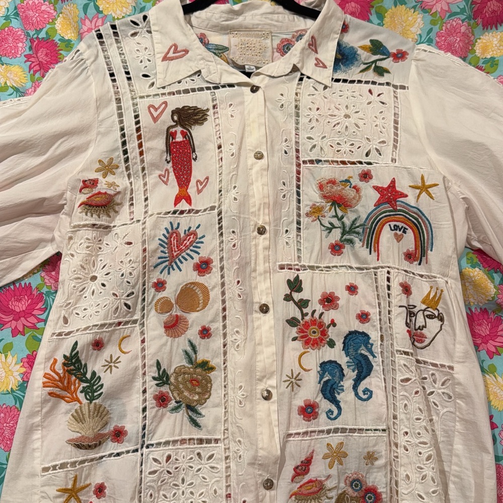Johnny Was embroidered doodle shirt; new never work